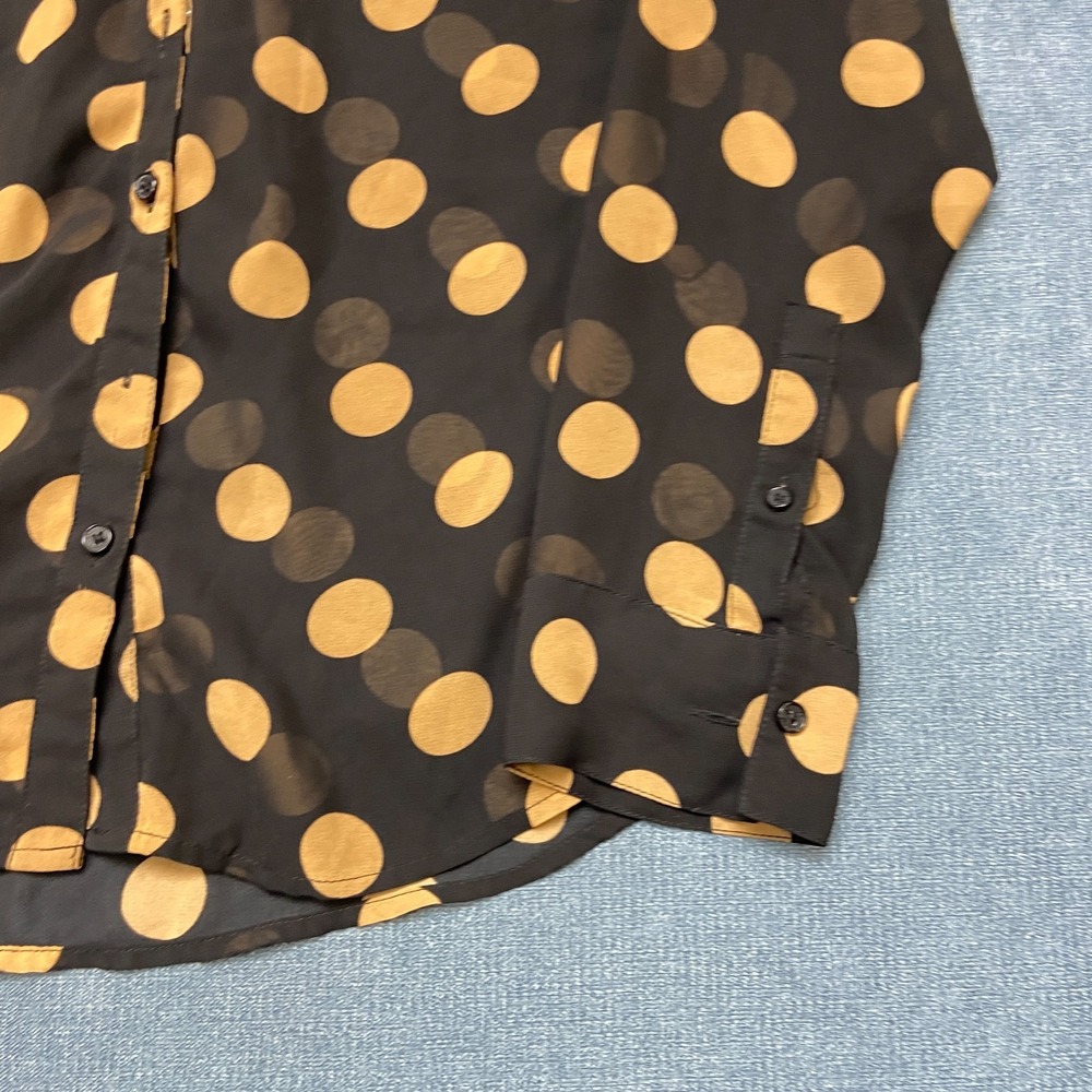 Express Portofino Blouse Top Womens Small Black Yellow Button Front Polka Dot - Picture 3 of 13